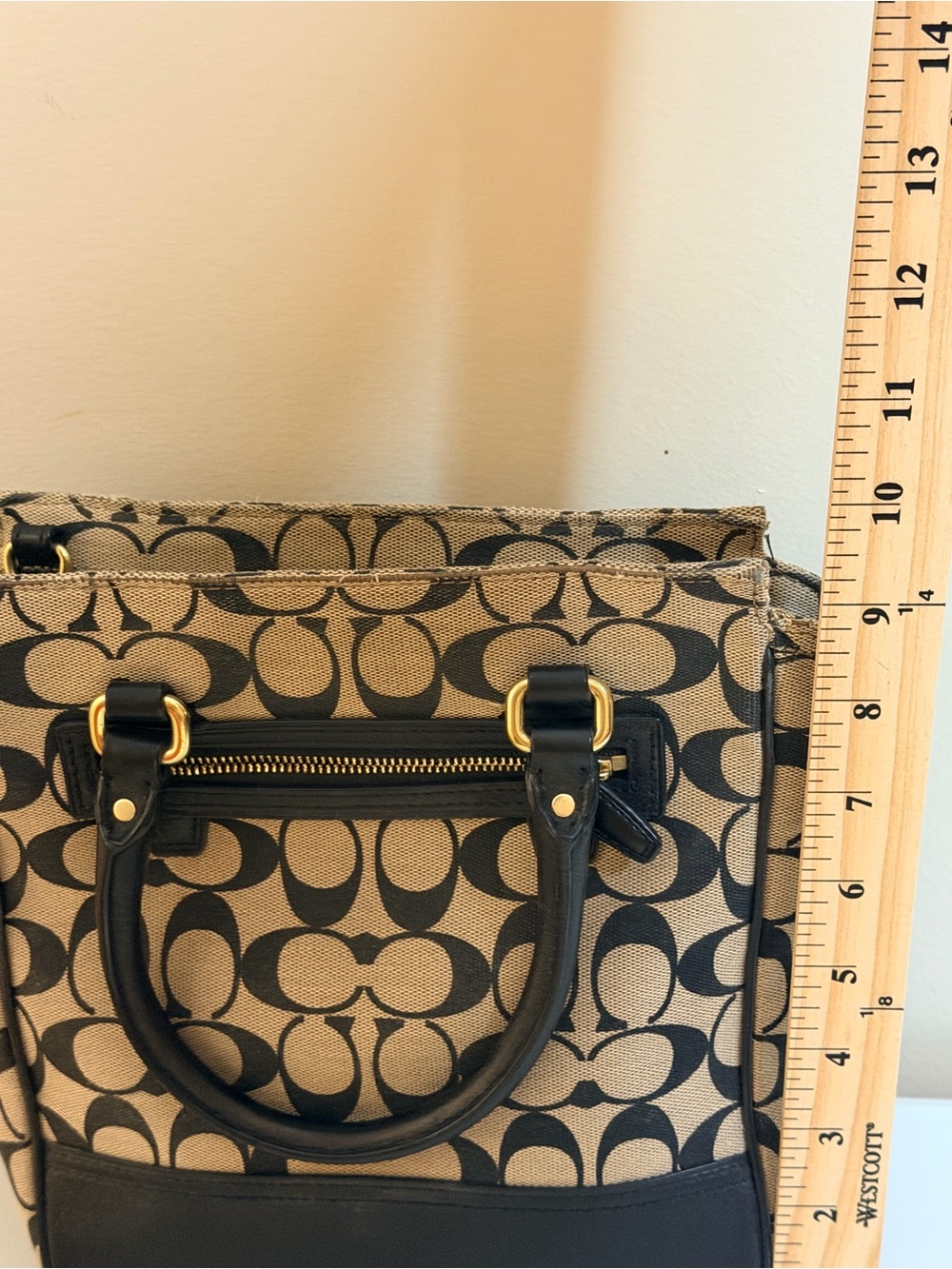 Coach Khaki and Black Signature Logo Tote - Picture 2 of 8